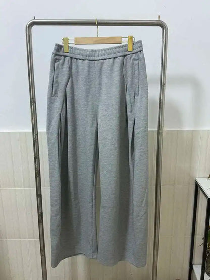 Pleated Design Men's Casual Pants Solid Color Elastic Waist Wide Leg Sweatpants Silhouette All-match Male Bottom New 9W1052 XL58