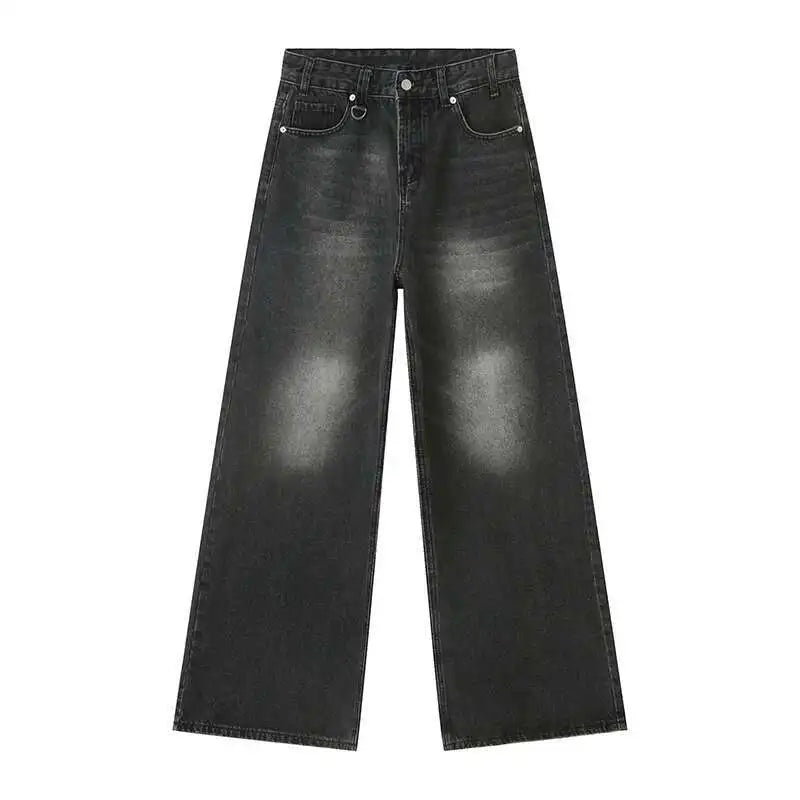 Men's Vintage Jeans Fashion Washed Street Casual Wide Leg Denim Pants Summer Distressed Loose Male Versatile Trousers 9C354 XL55