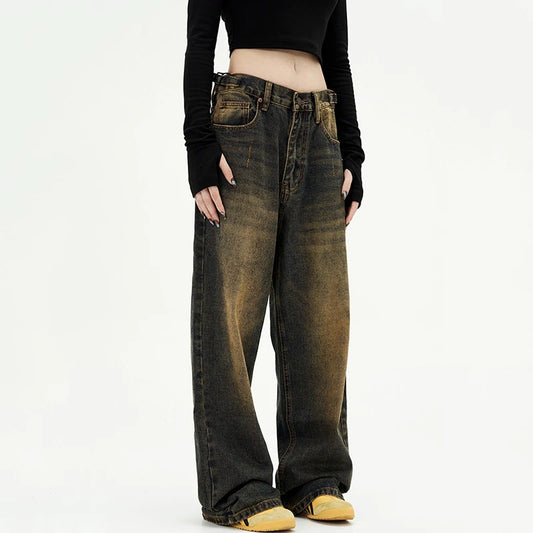 American Style Men's Jeans Washing Contrast Color Worn-out Trousers Straight Wide Leg Male Denim Pants New Summer 9C8884 XL49