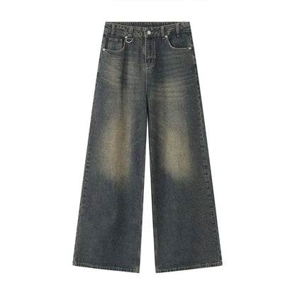 Men's Vintage Jeans Fashion Washed Street Casual Wide Leg Denim Pants Summer Distressed Loose Male Versatile Trousers 9C354 XL55