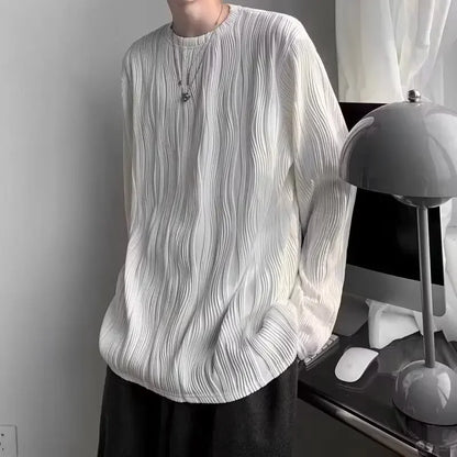 韓国系、オーバーサイズ、ストライプ、ルーズフィットネックTシャツ XL9