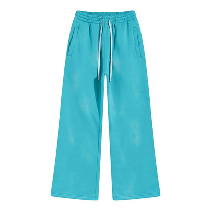 Winter New Fleece Sweatpants Men Splashing Ink Spray Dyeing Wash Distressed Wide Joggers Grinding Edges Baggy Plush Pants XL44
