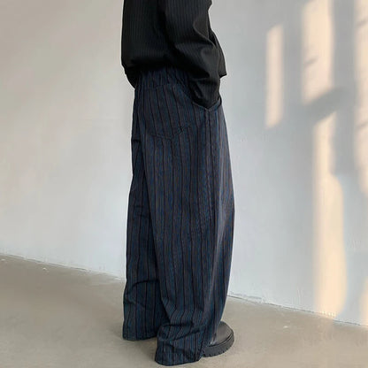 Korean Trendy Striped men's pants High-quality Wide Leg trousers Loose Fit Elastic Waist Straight Trousers 12C1521  XL40