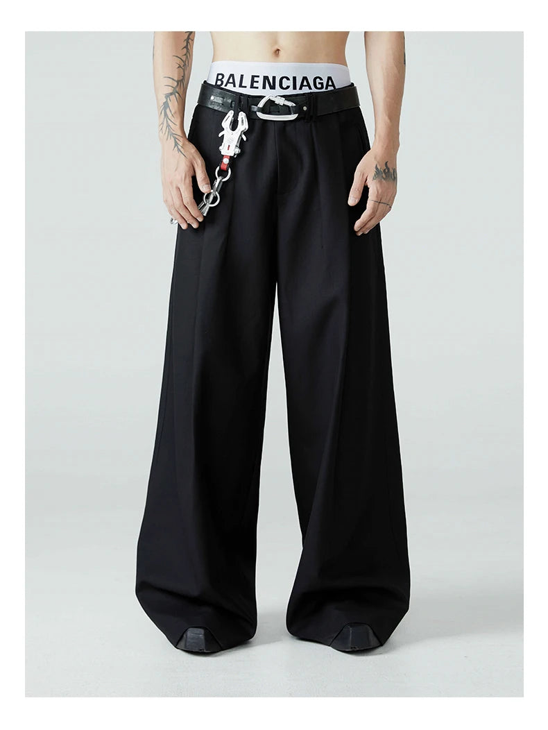 Mauroicardi Spring Autumn Long Loose Casual Baggy Flowy Soft Black Pleated Wide Leg Pants Men Luxury Designer Emo Clothing XL59
