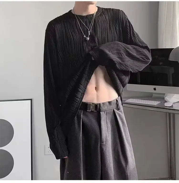 韓国系、オーバーサイズ、ストライプ、ルーズフィットネックTシャツ XL9