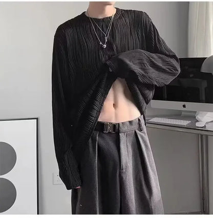 韓国系、オーバーサイズ、ストライプ、ルーズフィットネックTシャツ XL9