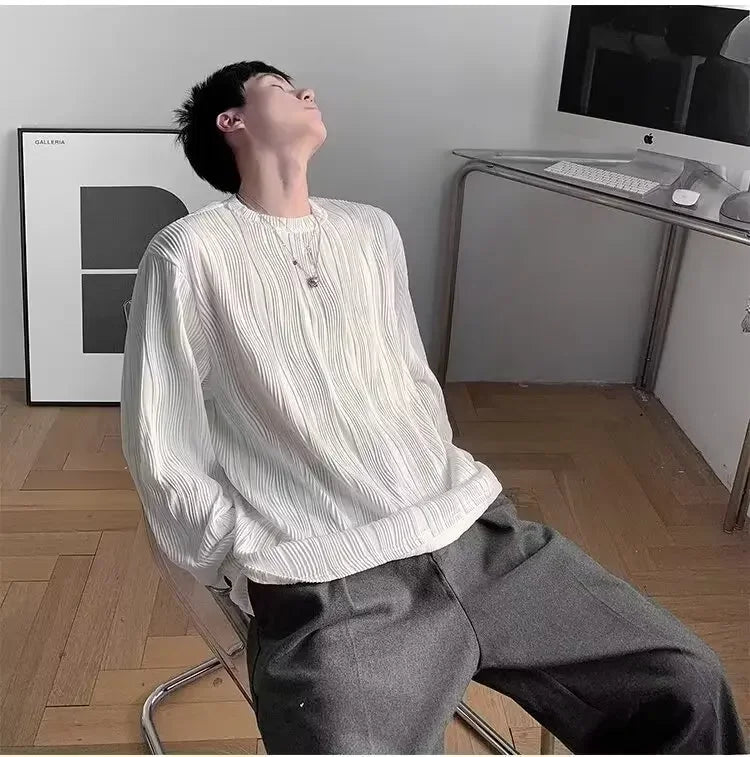 韓国系、オーバーサイズ、ストライプ、ルーズフィットネックTシャツ XL9