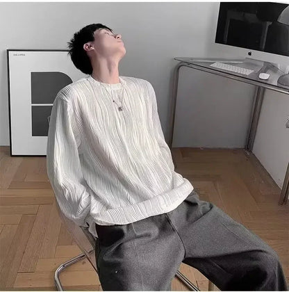 韓国系、オーバーサイズ、ストライプ、ルーズフィットネックTシャツ XL9