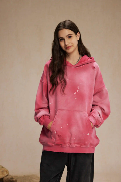 Spray-stained ink holes worn hoodie　XL43