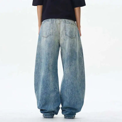 Korean Style Men's Denim Pants Solid Color Washing Moustache Effect New Spring Straight Wide Leg Loose Male Jeans 9W1188 XL53