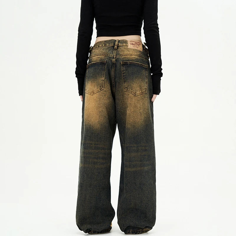 American Style Men's Jeans Washing Contrast Color Worn-out Trousers Straight Wide Leg Male Denim Pants New Summer 9C8884 XL49