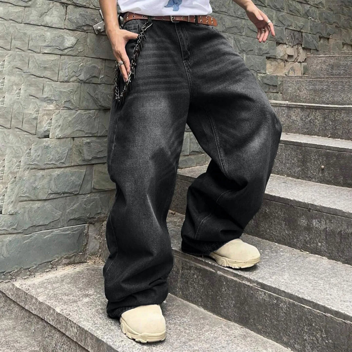 Vintage Jeans For Men Wide Leg Sweatpants Men's Baggy Jeans Retro Trousers Korean Fashion Loose Fit Denim Pants Streetwear XL39