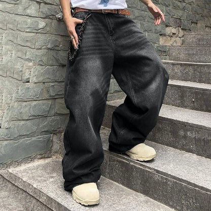 Vintage Jeans For Men Wide Leg Sweatpants Men's Baggy Jeans Retro Trousers Korean Fashion Loose Fit Denim Pants Streetwear XL39