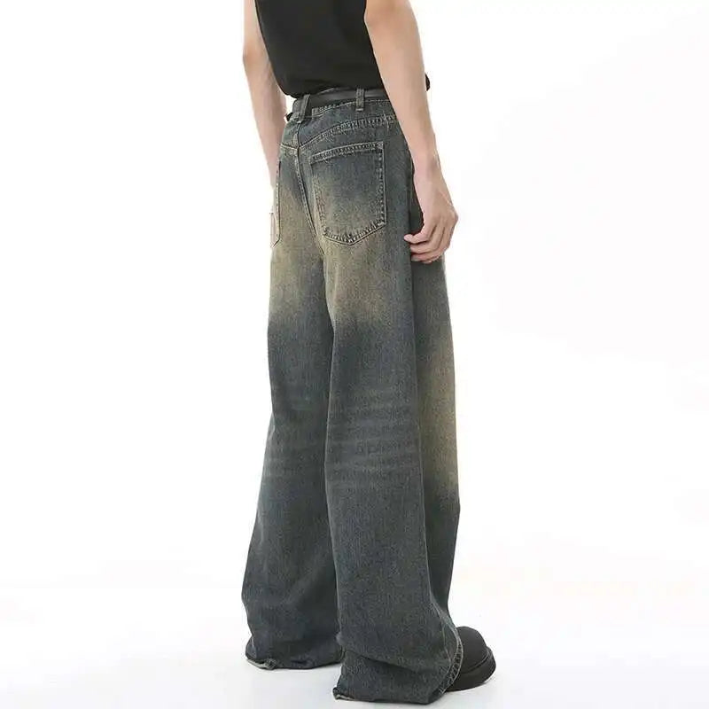 Men's Vintage Jeans Fashion Washed Street Casual Wide Leg Denim Pants Summer Distressed Loose Male Versatile Trousers 9C354 XL55