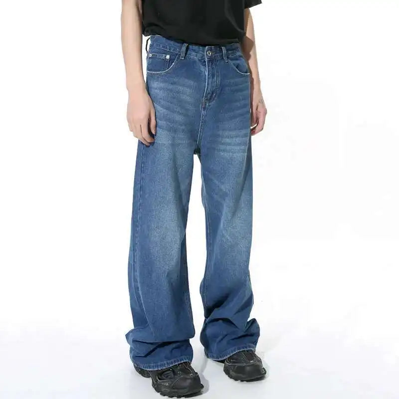 Men's Straight Jeans American Style Gradient Color Button Pockets Male Wide Leg Denim Pants Casual Spring New Chic 9C4510 XL48