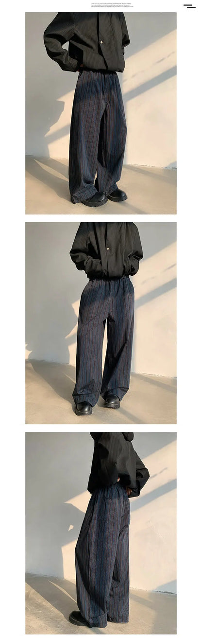 Korean Trendy Striped men's pants High-quality Wide Leg trousers Loose Fit Elastic Waist Straight Trousers 12C1521  XL40