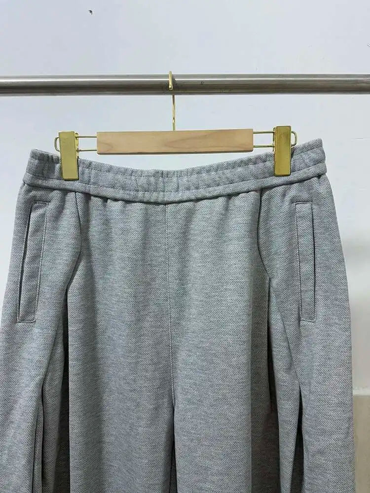 Pleated Design Men's Casual Pants Solid Color Elastic Waist Wide Leg Sweatpants Silhouette All-match Male Bottom New 9W1052 XL58