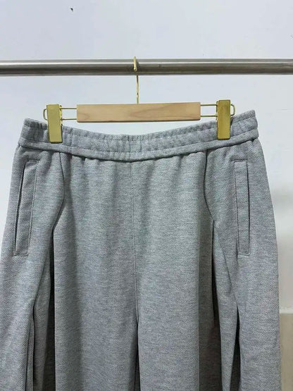 Pleated Design Men's Casual Pants Solid Color Elastic Waist Wide Leg Sweatpants Silhouette All-match Male Bottom New 9W1052 XL58