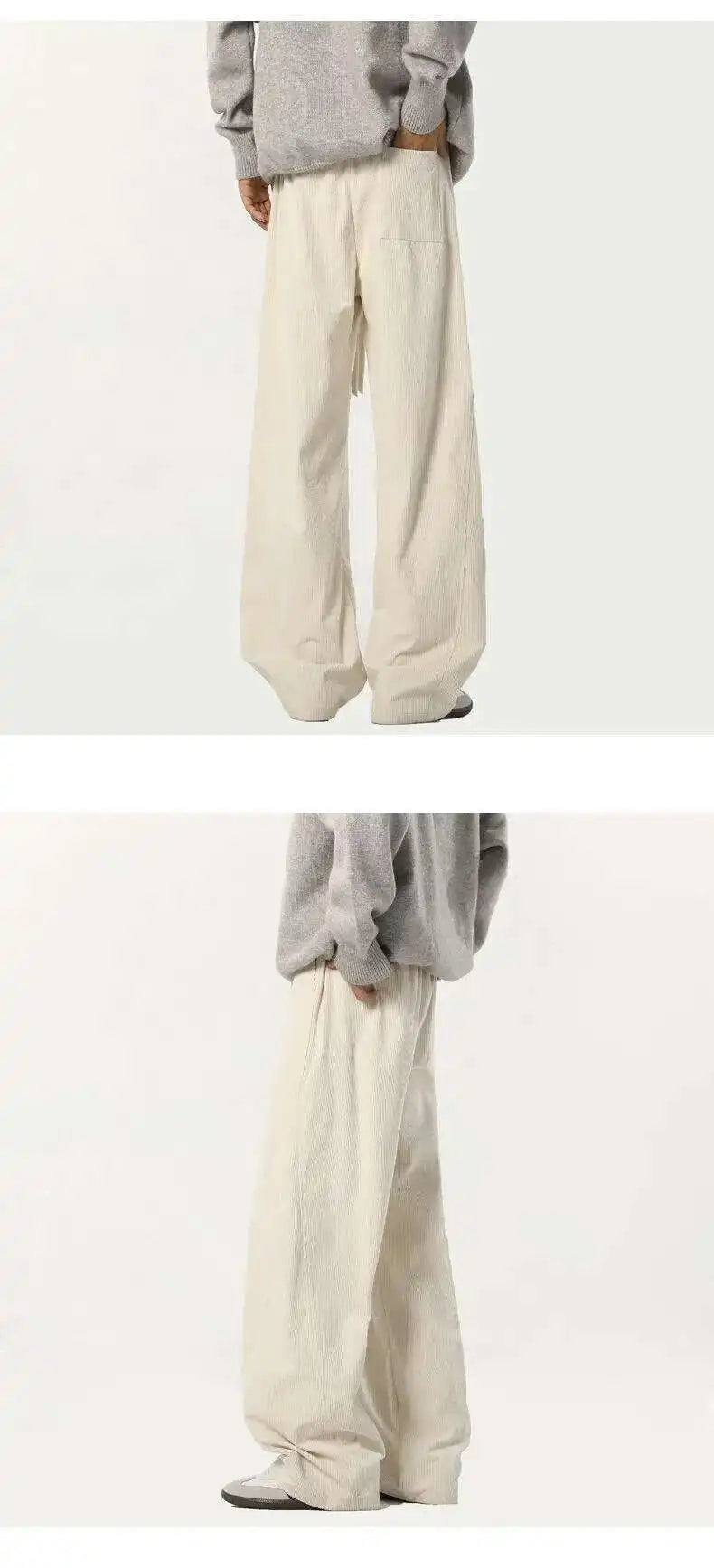 Elastic Waist Men's Casual Pants Solid Color Drawstring Straight Corduroy Machete Trousers Wide Leg Male Bottom 2025 9W588 XL57