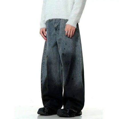 Men's Jeans New American Curved Knife Tide Denim Pants Wide Legs Loose Solid Color Male Trousers Spring 2025 XL38