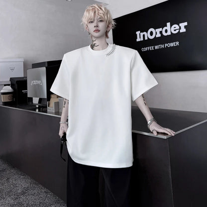 韓国モード系、オーバーサイズ、メタルバックルラウンドネックトップス　XL3