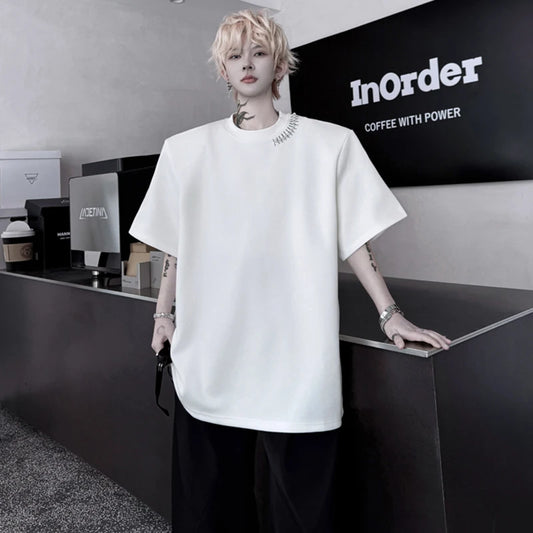 韓国モード系、オーバーサイズ、メタルバックルラウンドネックトップス　XL3