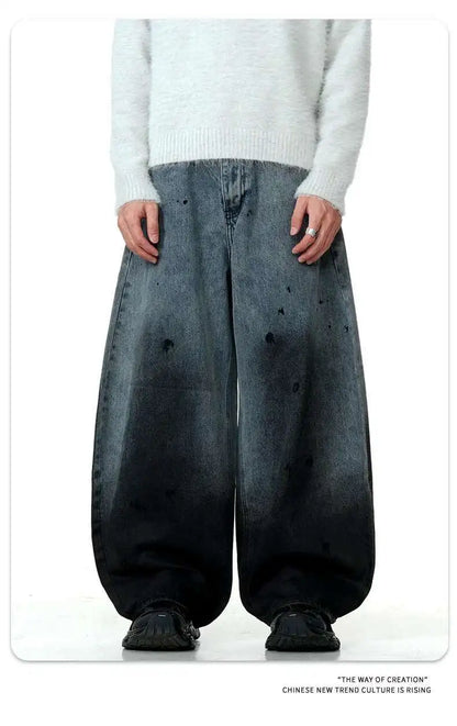 Men's Jeans New American Curved Knife Tide Denim Pants Wide Legs Loose Solid Color Male Trousers Spring 2025 XL38