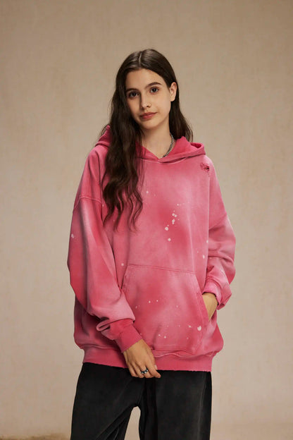 Spray-stained ink holes worn hoodie　XL43