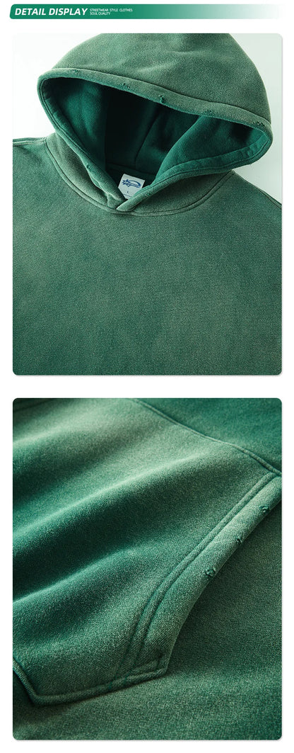 Solid Color Blanks plus fleece thicken spray-dyed aged hoodie XL37