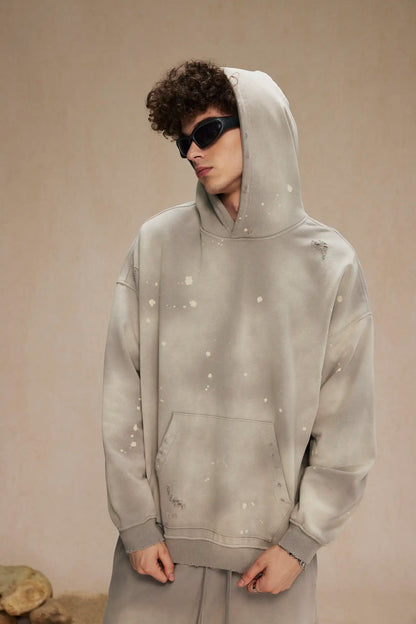 Spray-stained ink holes worn hoodie　XL43