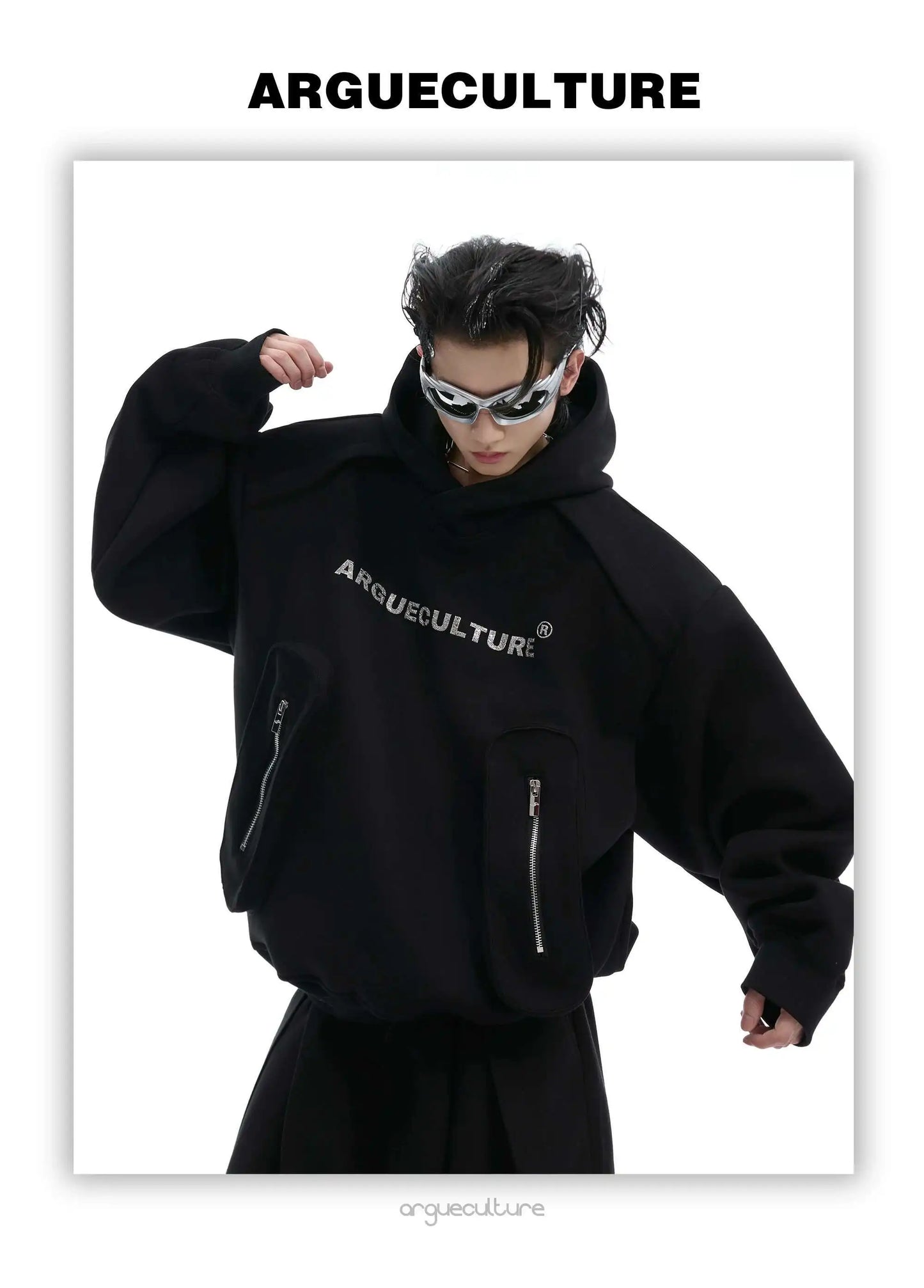Korean Style Men's Hoodies Patchwork Three-dimensional Pockets Shoulder Pads Letter Printing Loose Male Sweatshirts XL35
