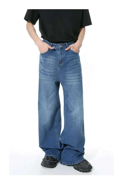 Men's Straight Jeans American Style Gradient Color Button Pockets Male Wide Leg Denim Pants Casual Spring New Chic 9C4510 XL48