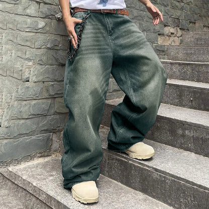 Vintage Jeans For Men Wide Leg Sweatpants Men's Baggy Jeans Retro Trousers Korean Fashion Loose Fit Denim Pants Streetwear XL39